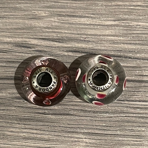 Pandora Compatible Sterling Silver Heart Valentines Glass Charms - Picture 2 of 2